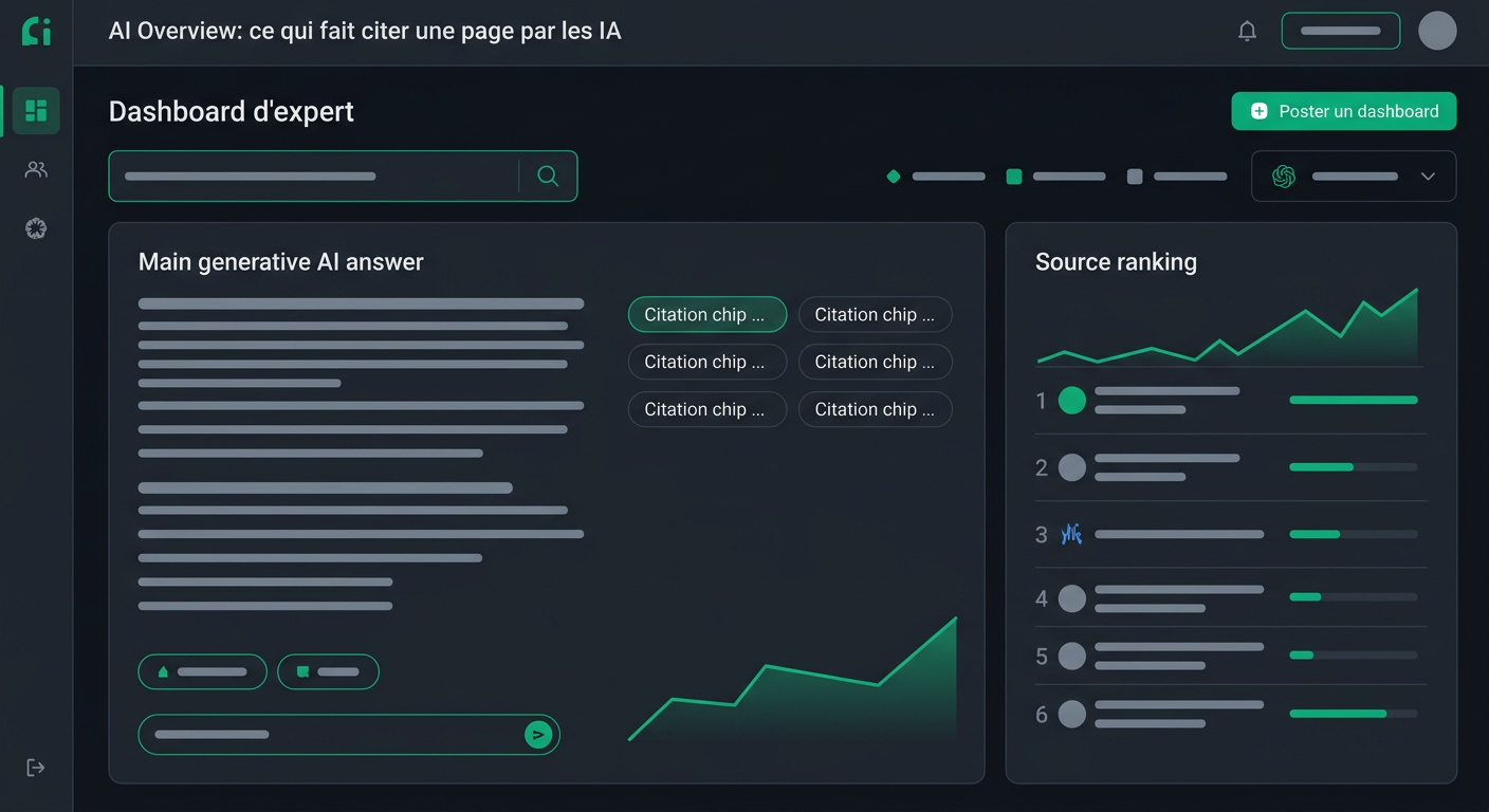 Illustration de tableau de bord pour l'article : AI Overview : ce qui fait citer une page par les IA