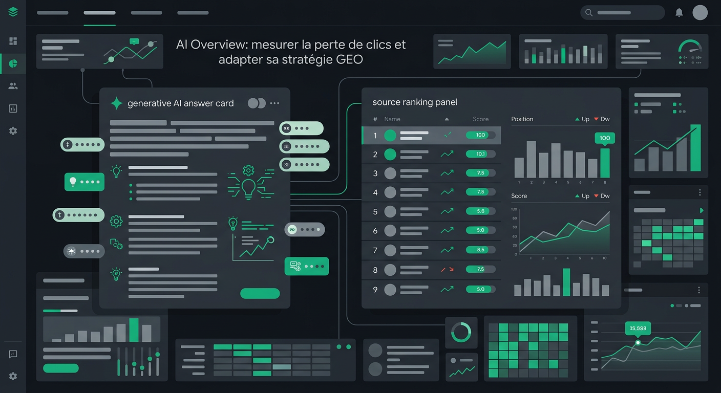 Illustration de tableau de bord pour l'article : AI Overview : mesurer la perte de clics et adapter sa stratégie GEO